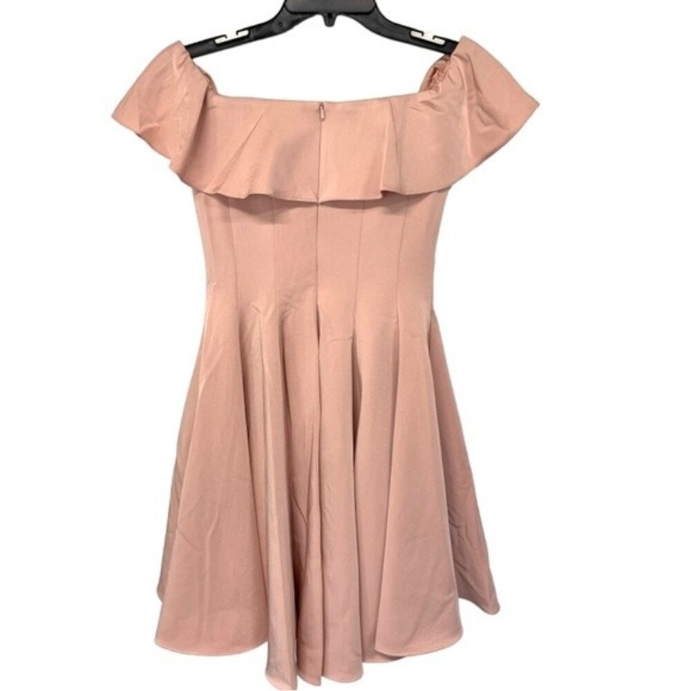 NWOT LA FEMME | Ruffle Off the‎ Shoulder Pink Fit & Flare Mini Dress 2 - Picture 7 of 13